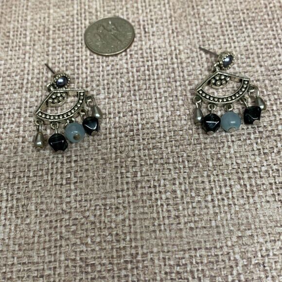 Napier Silver Blue Bead Chandelier Earrings - Picture 1 of 2